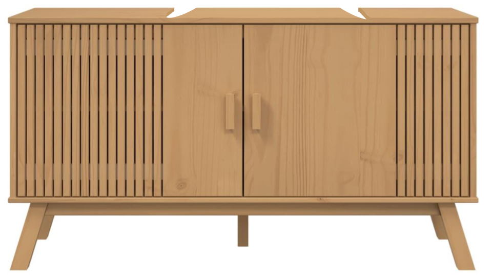Detailansicht Badunterschrank Oslo aus Massivholz mit Lammellen